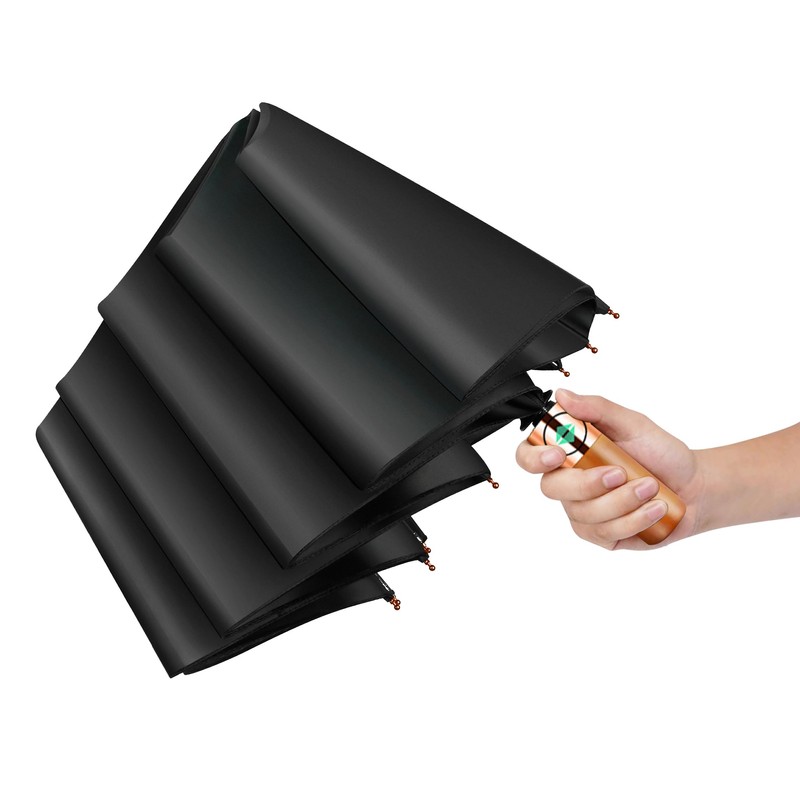 Yaneno Windproof Travel Folding Umbrella Compact Light Real Wood Handle