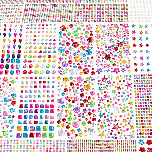 6124Pcs Gem Stickers-Self-Adhesive Face Jewelry Stickers, Acrylic Gems DIY Crafts,
