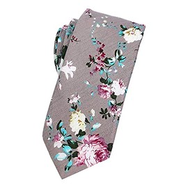 LEVAO Men's Skinny Tie Printed Floral Cotton Neckties