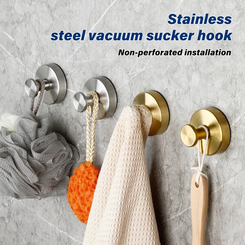 fentar Stainless Steel Suction Cup Hooks for Shower, Bathroom, Kitchen,