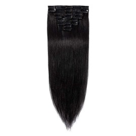 Clip in 100% Remy Human Hair Extensions 8''-24'' Full Head 8pcs 18clips Long Soft Silky Straight for Fashion Beauty #1 Jet Black 20" / 20 inch 100g