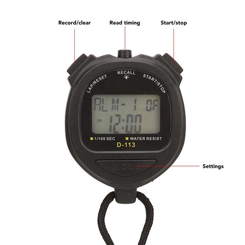 Digital Stopwatch 60 Lap Memory Split Sport Timer Waterproof with
