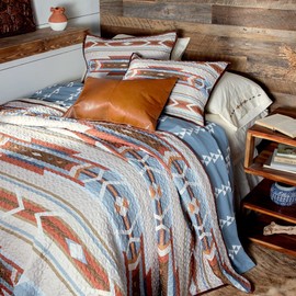 Desert Mesa (Quilt Set) - Southwestern Geometric Aztec - Indigo, Blue, Rust, Orange, Sand, Beige - Twin Bedding Set - (1) Twin Quilt (68x86in) and (1) Standard Sham (20x26in)
