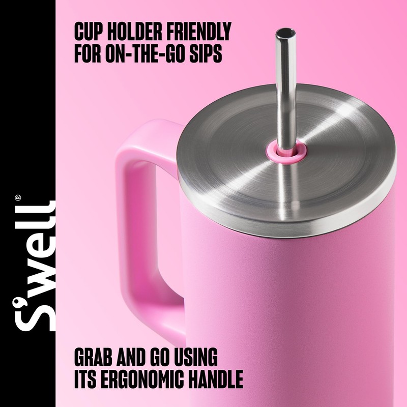 S'well Tumbler XL, Reusable Drink Cup with Straw, Three-Layer Stainless