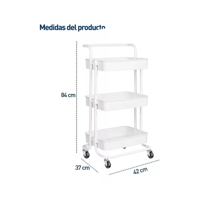 KyomiHome Carrito Organizador Estante Multiusos 3 Niveles Ruedas 360