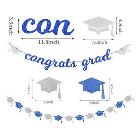 Navy-Blue White-Sliver Party-Decoration Graduation Banner - 18pcs congrats grad