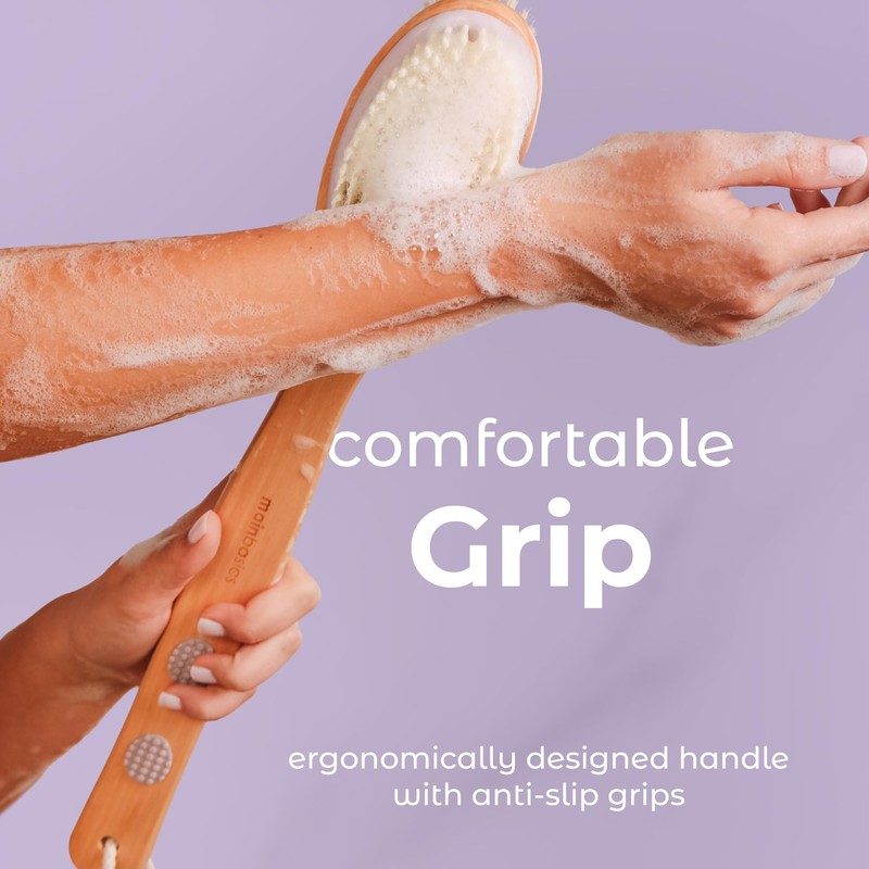 MainBasics Back Scrubber for Shower – Long Handle Dual-Sided Brush