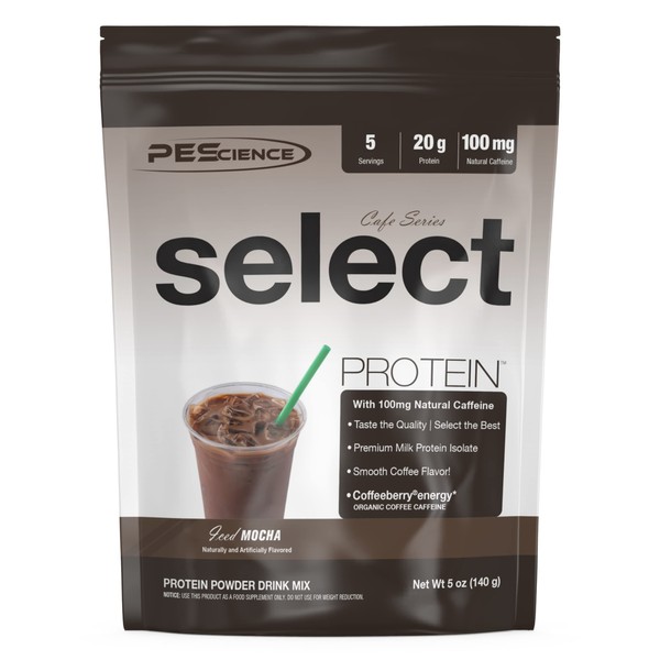 PEScience Select Cafe Protein, Iced Mocha, 5 Servings, Coffee Flavored Whey and Casein Blend
