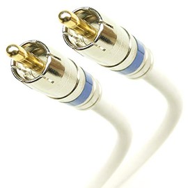 PHAT SATELLITE INTL - 2-Male to 2-Male RCA Dual Audio Cable, Bare Copper 18 AWG Solid Core Conductor, Gold Plated Pin, Brass Fittings, Bi-Shield 60% Braid 100% Foil, Assembled in USA (5 feet, White)