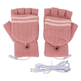Heated Mitten Gloves Double Sided Heating Promote Blood Circulation USB Hand Warmers for Winter Warmth Pink