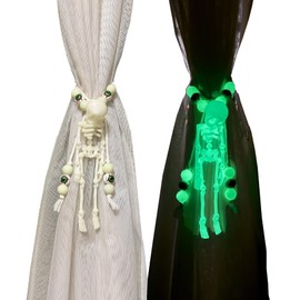Halloween Curtain Tiebacks Glow in The Dark Skeleton Curtain Holders for Halloween Decor, 2pcs