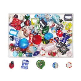 Chenkou Craft 50PCS Mix Glass Beads for Jewelry Making Adults, Big Small Bulk for Crafts Lampwork Murano Bead for Bracelets Necklaces Crafting Supplies +1pc Plastic Box (Mix, Mix)