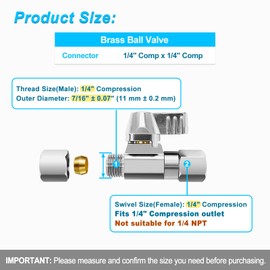 Brass Ball Valve - 1/4"Comp Male x 1/4"Comp Female Swivel Shut off Valve, Quarter Turn Stop Valve for Switching and Adjusting the Inlet Water Flow of Refrigerator,Ice Maker and Large Humidifier(2 PCS)