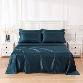 Sleeplite 4 Piece Luxury Satin Bed Sheets Set with Pillowcases - Ultra Soft & Silky, Hypoallergenic & Wrinkle-Free, Hotel Quality Comfort Bedding, Size Full, Navy Blue