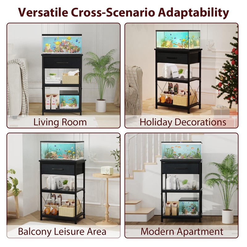 5-10 Gallon Fish Tank Stand with Adjustable Height and Drawer,