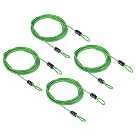 PATIKIL Security Steel Cable 2.5mm x 2m/6.56ft Coated Luggage Lock Wire Rope with Double Loop Green 4 Pack