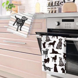Arquiel Funny Black Dogs Microfiber Kitchen Towels, Soft Absorbent Hand Towel 15.7 × 23.6 Inch, Thick Dish Cloth for Party Anniversary Holiday Decoration Housewarming Gifts