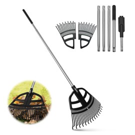 Adjustable Leaf Rake 30-65 Inch – 30 Tines Garden Rakes with Non-Slip Handle&Quick-Detach Head Lightweight Yard Rake for Wet Leaves, Pine Needles, Gravel