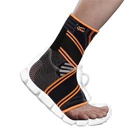 TYNOR Ankle Binder Air Pro for Women & Men, Ankle Sprain Compression Sleeve, Foot Brace with Ankle Support Brace Strap, Heel Protector Wrap for Pain - Black & Orange, Large, 1 Unit