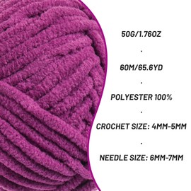 3 Paquetes de Hilo Grueso de Chenilla de Felpa - Suave para Ganchillo, Terciopelo para Mantas y Artesanías - Amigurumi Esponjoso 150 g / 196.8 Yardas (3 Morados)