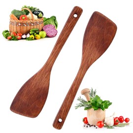Set of 2 Wooden Spatulas for Cooking, Wooden Spatula Made of Solid Wood Hardwood Spatula 33 cm Wooden Cooking Spoon Ideal for Pan / Wok with Non-Stick Coating, Wooden Cooking Utensils