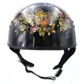 Milwaukee Leather Hot Leathers HLD1034 'Butterfly Lock' Gloss Black Motorcycle DOT Approved Skull Cap Half Biker Helmet - X-Small
