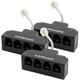 XANHAM RJ11 Cable 4 Way Splitter(3 Pack) 6P4C Connector Phone Line Cord Adapter with 3 inch Cable for Landline Telephone Wire, Black, AV01404