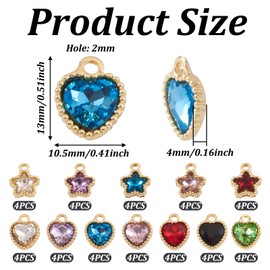 Boutigem 48Pcs Star Heart Shape Rhinestone Charms Crystal Glass Love Heart Alloy Dangle Pendants Five-Pointed Star Metal Charms for Women DIY Crafts Earring Necklace Bracelet Jewelry Making