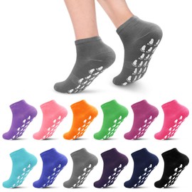 ETQSI 12 pares de calcetines antideslizantes para mujer, calcetines de yoga con empuñaduras, color sólido, calcetines de tobillo a granel para el hogar, Color: 12 pares/pie multimedia, 5.5-9 Tall