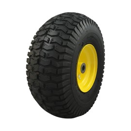 Marastar 15x6.00-6 Pneumatic, OEM Like Replacement Front Tire and Wheel Assembly, Compatible with John Deere Mowers, Turf Saver, 4PR Tube-Type Tire, Yellow Wheel, 3-Inch Offset Hub, 3/4-Inch Bushings