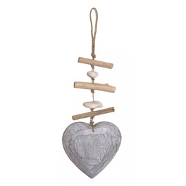 Decorative Wooden Heart Wall Decoration Driftwood Look Height 41 cm Country House Style Mobile Wooden Heart Grey Wall Hanger
