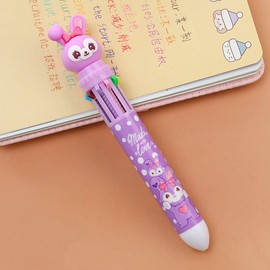 FEIFEI'S BOW Multicolor teddy bear Pens 0.5mm 10-in-1 Retractable Ballpoint Pens 10 Colors Transparent Barrel Ballpoint Pen for Office Supplies and kids school (Purple Rabbit)