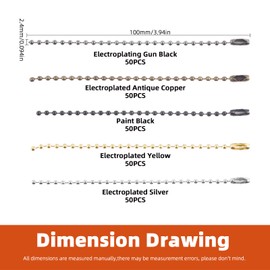 Tantisc 250Pcs 5 Colors Metal Ball Beads Chain Kit, 2.4 x 100mm/0.09” x 3.94” Ball Bead Keychains with Connectors, Dog Tag Chain Necklace Ball Chain Keychains for DIY Crafts