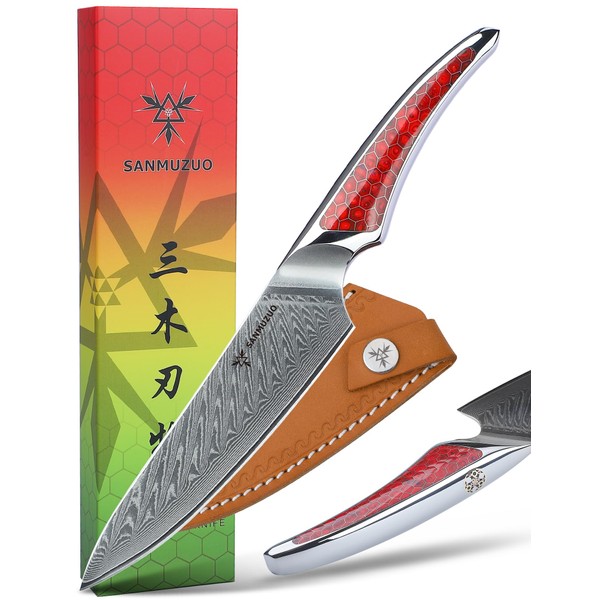 SANMUZUO 5 inch Utility Knife, Japanese VG-10 Damascus Steel Kitchen