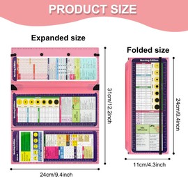 Vuzvuv Nursing Clipboard Foldable, Pink Nurse Pocket Clipboard 3 Layers with Nursing Medical Edition Cheat Sheets, Foldable Nurse Clip Boards Notepad for Students, Nurses, Doctors and Medical Staff