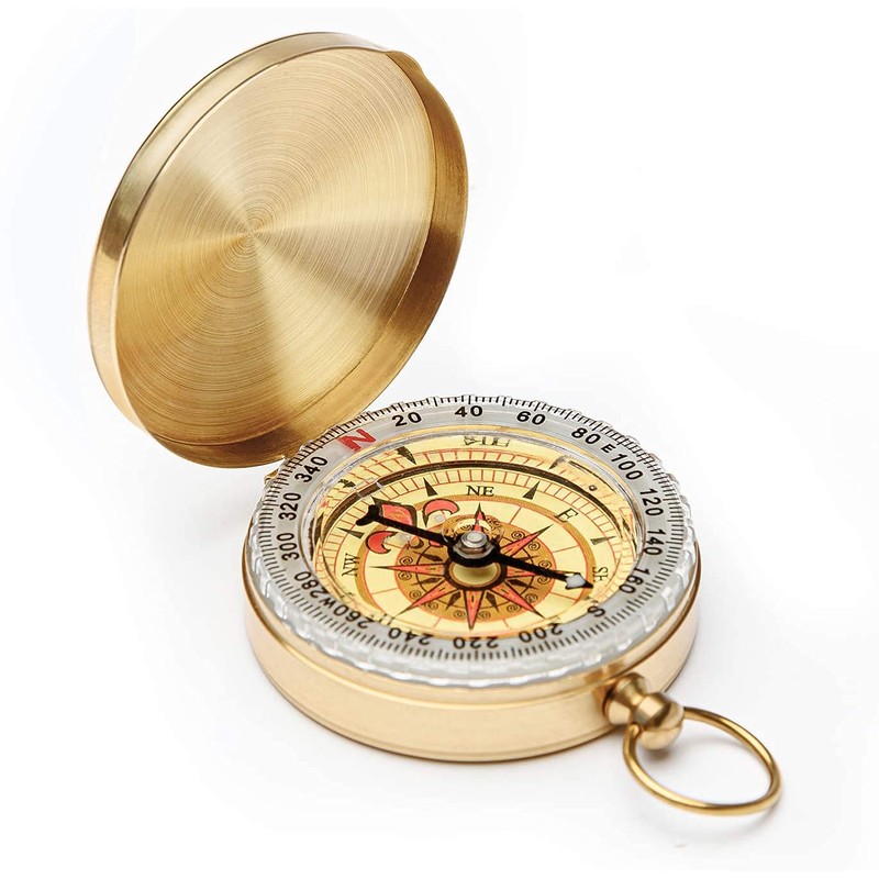 Camping Survival Compass, Classic Pocket Style Metal Copper Clamshell Compass,