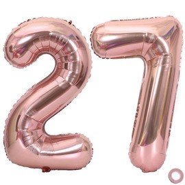 Juland Rose Gold Number Balloons Large Foil Mylar Balloons 40 Inch Giant Jumbo Number Balloons for Birthday Party Decorations 27