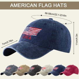 Tarpop 6 Pcs American Flag Baseball Cap USA Ball Cap USA Flag Tactical Cap Adjustable Washed US Flag Cap for Men Women(Vintage Color,Novelty Style)