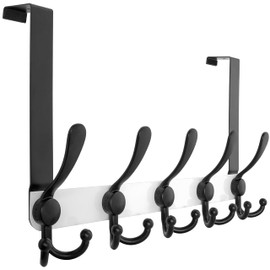 Dseap Over Door Hook 2.0 - Upgraded Version - Simple-Assembly, Strong, Heavy-Duty Stainless Steel 5-Tri-Hook Over The Door Hanger Rack, SimpleStrong Series, White & Black