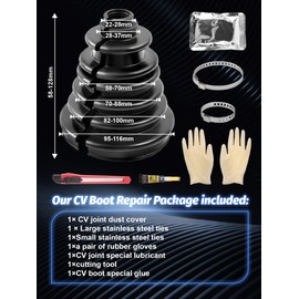 CVS18 CV Boot Split Constant Velocity Joint Gaiter Boot Replacement Kit,Includes 2 Stainless Steel CV Boot Clamp, Black