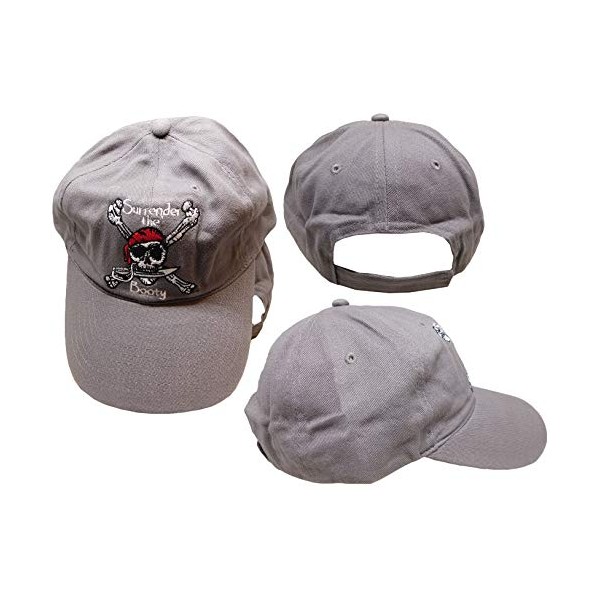 AES Surrender The Booty Pirate Grey Washed Distressed Drab Embroidered Cap Hat