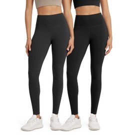 ODODOS Women's High Waist Workout Leggings 2-Pack Tummy Control Full Length Yoga Pants - 25" Inseam, ODLEX Fabric-Squat Proof, Black+Onyx Black Grey, XX-Large