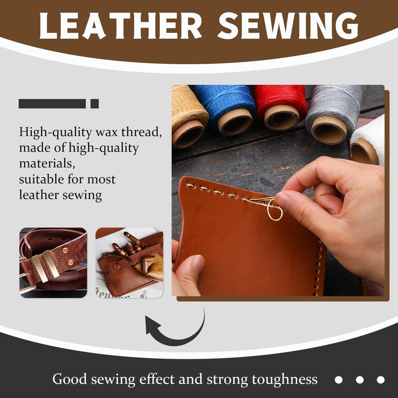 Jupean Waxed Thread, 150m /164Yards White Leather Sewing Threads, Hand