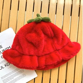 Soft Plush Cute Vegetable Sun Hat Warm Bucket Hat for Women Men Gifts Costume Headwear Accessories (US, Alpha, Small, Medium, Red)