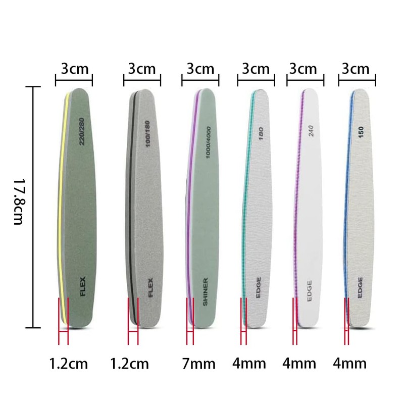 Nail File, 150/180/240/1000/4000 Grit, EVC Material, For Gel Nails, Set