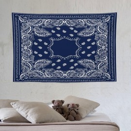ZhiRain - Bandana para colgar en la pared, color azul marino y blanco, tapices para decoración del hogar para sala de estar, recámara, departamento, recámara de granja, 40 x 60 pulgadas