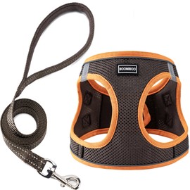 Dog Harness with Leash Set, No Pull Adjustable Reflective Step-in Puppy Pet Vest Harnesses for Small Medium Large Dogs and Cats,Brown S
