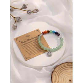 JSDDE Green Aventurine Chakra Crystals Bracelet for Women Healing Crystal Bracelet Natural Gemstone Beaded Bracelets with Life Tree Charm Jewellery Valentines Christmas Gifts