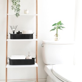 Mkono Metal Storage Basket for Toilet Tank Top Bathroom Decor, Galvanized Tray with Handle for Shelves, Farmhouse Toilet Paper Holder Organizing Bin Box for Countertop Living Room, Set of 2, Black