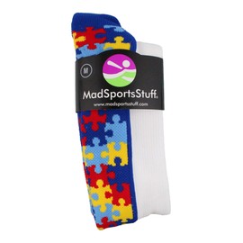 Puzzle Heart Autism Awareness OTC Socks (White/Royal, Small)